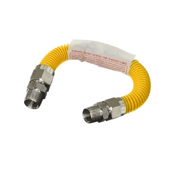 Flextron Gas Line Hose 3/8'' O.D.x18'' Len 1/2" MIP Fittings Yellow Coated Stainless Steel Flexible Connector FTGC-YC14-18A - main